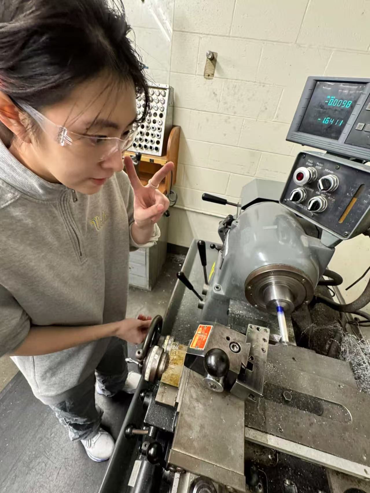 Janice Hu machining in the shop